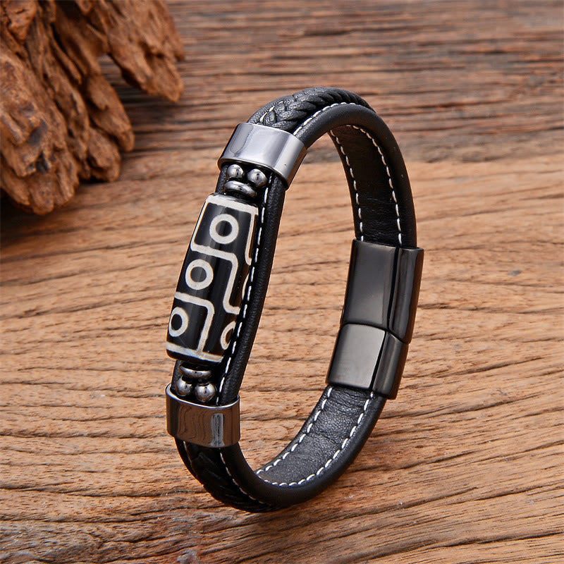 Tibetan Nine-Eye Dzi Bead Leather Buckle Wealth Bracelet