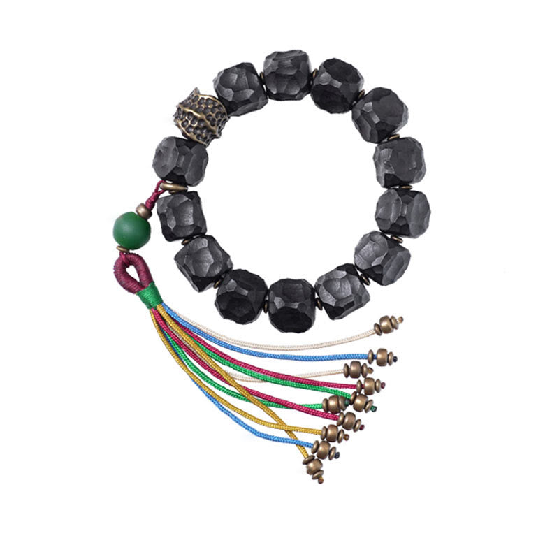 Tibetan Ebony Wood Copper Peace Mala Bracelet