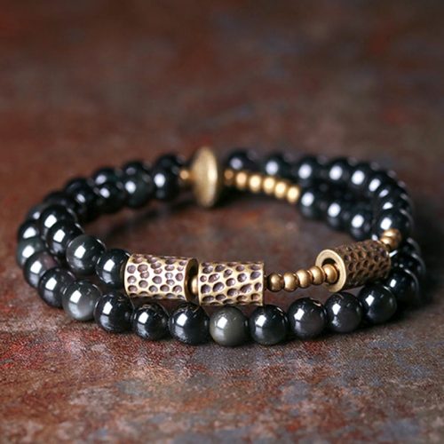Rainbow Obsidian Copper Double Wrap Love Bracelet