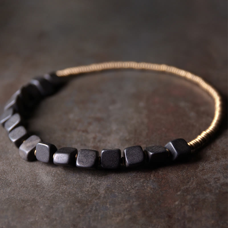 Tibetan Ebony Wood Copper Double Wrap Peace Bracelet