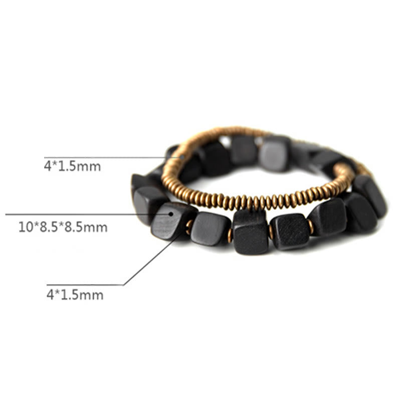 Tibetan Ebony Wood Copper Double Wrap Peace Bracelet