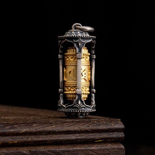 Tibetan 925 Sterling Silver Prayer Wheel Om Mani Padme Hum Necklace Pendant
