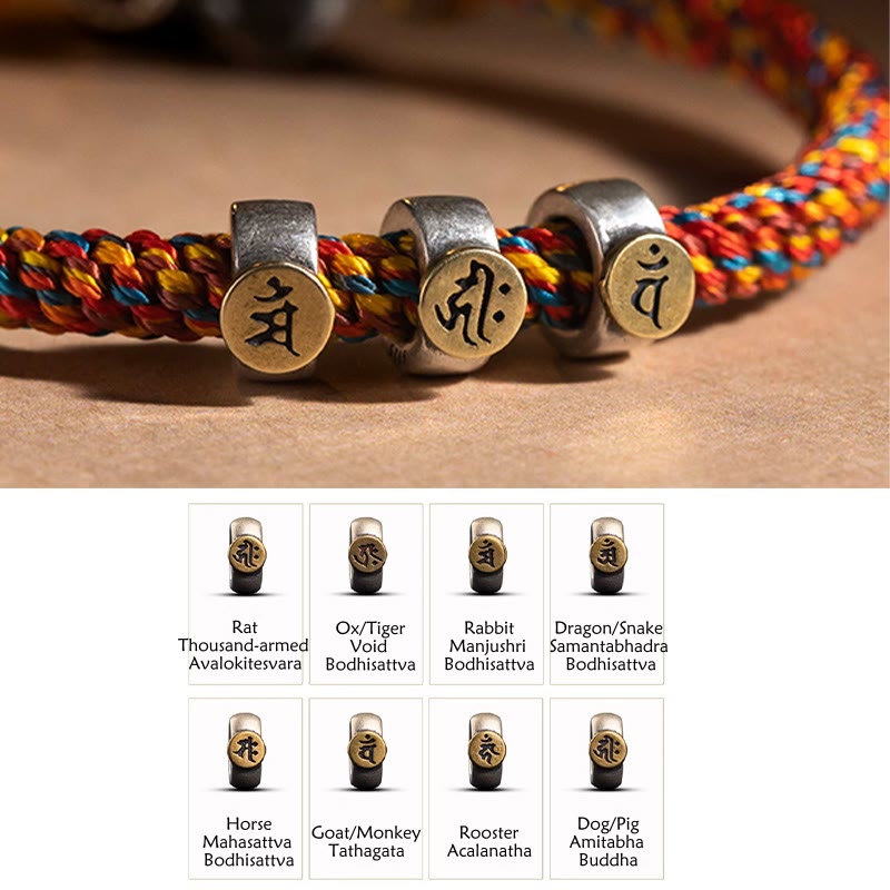 Tibetan 925 Silver Zodiac Buddha Goddess of Wealth Multicolored Bracelet