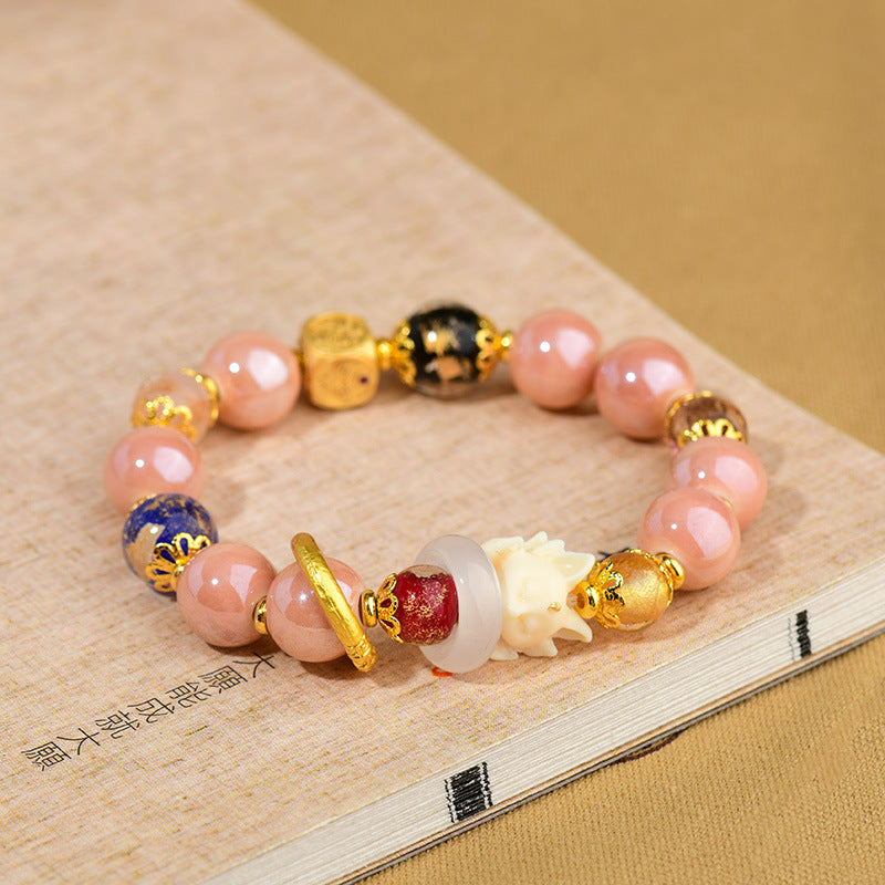 Tibetan Liuli Glass Nine-Tailed Fox Luck Bracelet