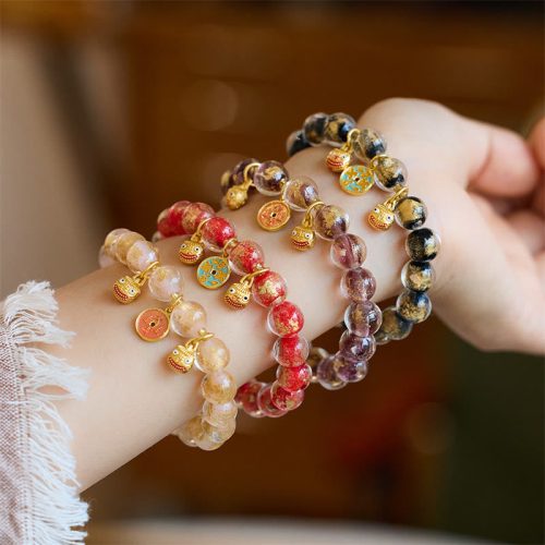 Tibetan Liuli Glass Bead Gold Swallowing Beast Fortune Bracelet