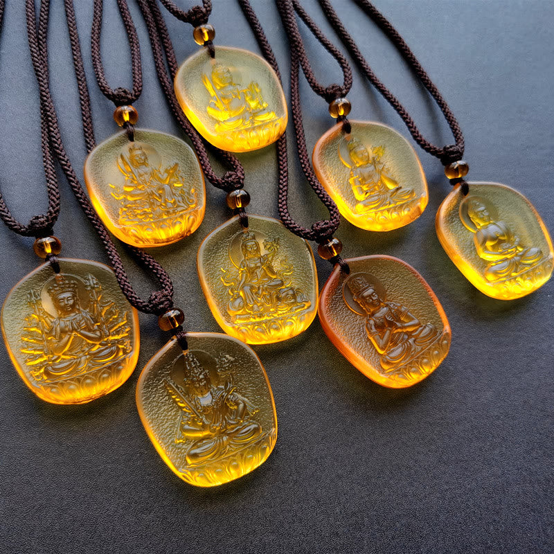 Chinese Zodiac Liuli Crystal Buddha Compassion Necklace Pendant