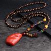 Tibetan Wenge Wood Bodhi Seed Agate Necklace