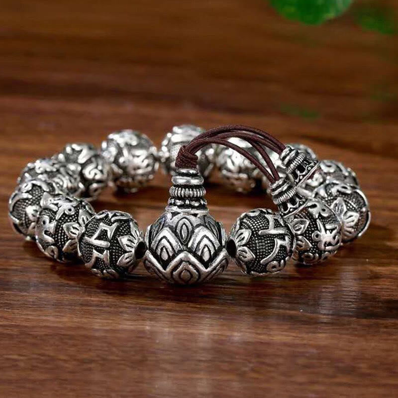 Tibetan Carved Alloy Beads Om Mani Padme Hum Amulet Bracelet