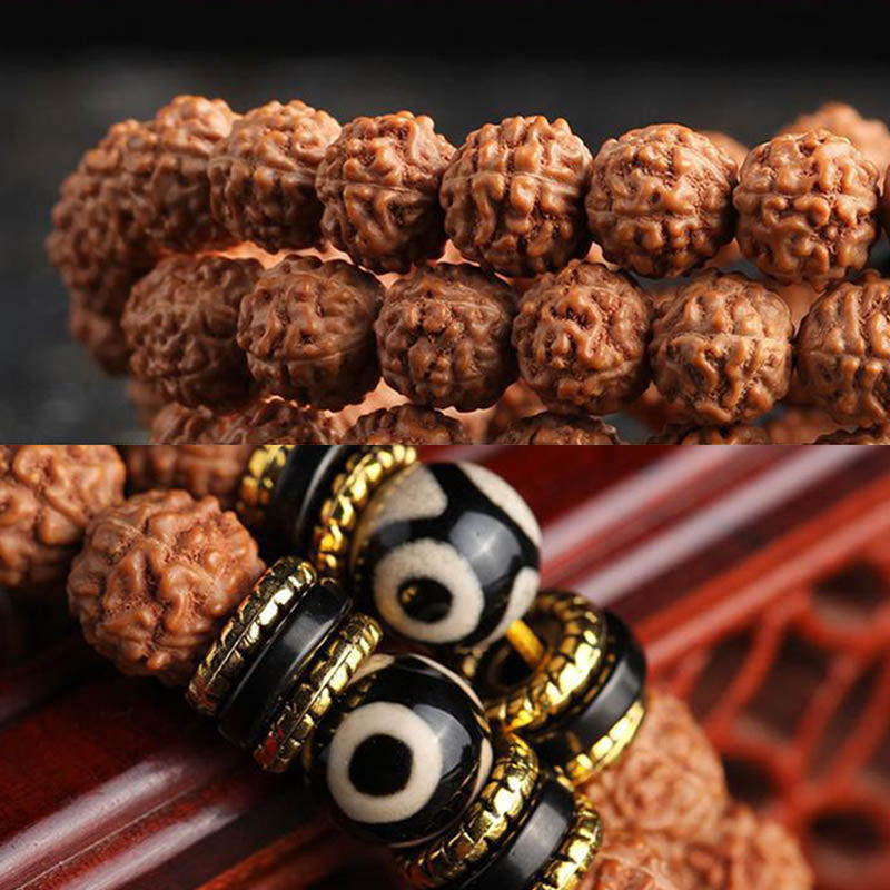Rudraksha Bodhi Seed Dzi Bead 108 Mala Wealth Bracelet