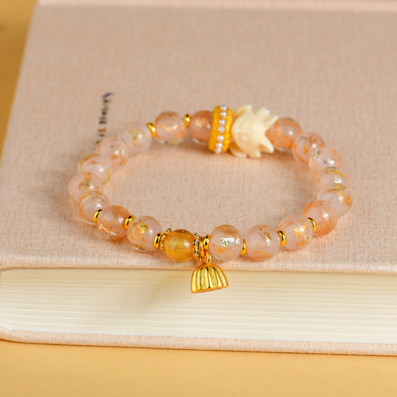 Tibetan Liuli Glass Bead Nine-Tailed Fox Lotus Charm Bracelet