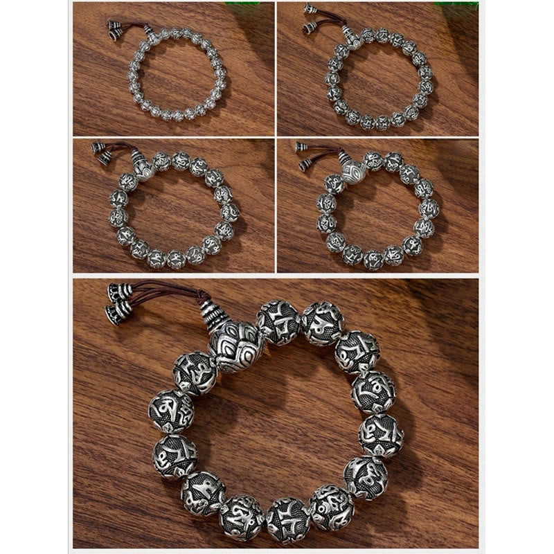 Tibetan Carved Alloy Beads Om Mani Padme Hum Amulet Bracelet