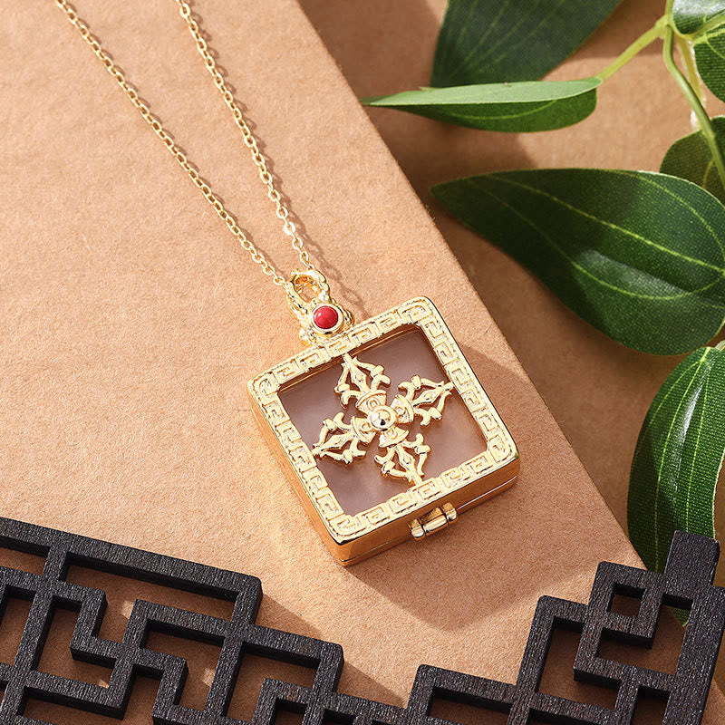 24K Gold Plated White Jade Double Dorje Necklace Pendant