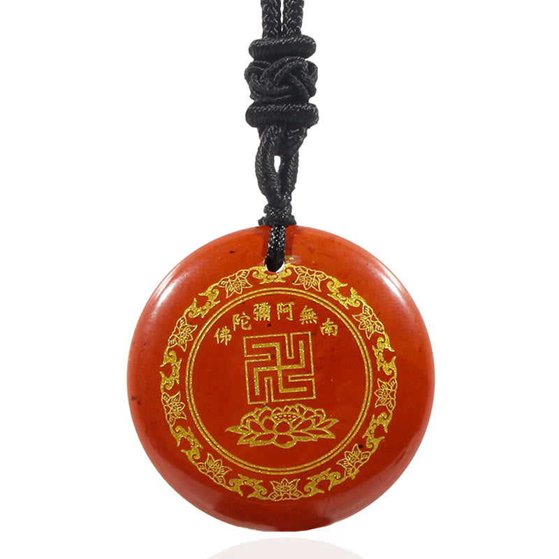 Black Obsidian Swastika Lotus Necklace Pendant