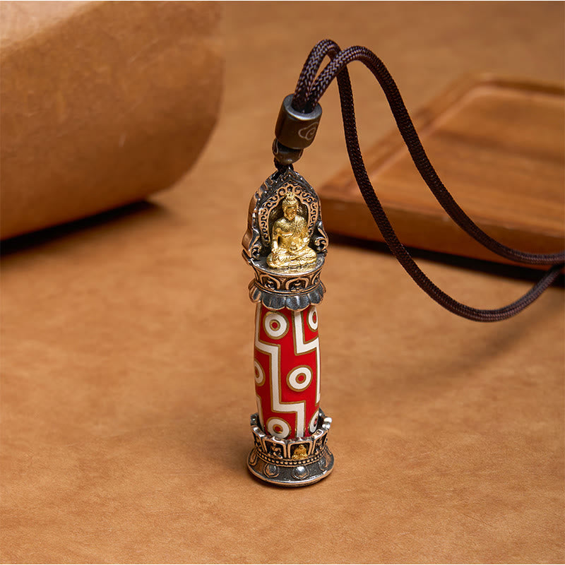 Tibetan Medicine Buddha Nine-Eye Dzi Bead Necklace Pendant