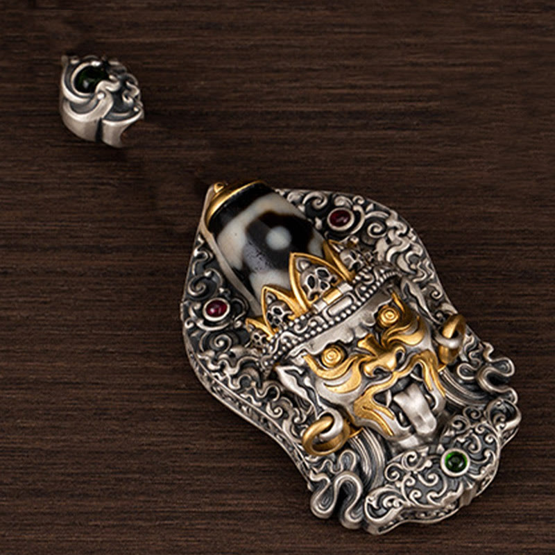 925 Silver Tibetan Dzi Bead Goddess of Wealth Necklace