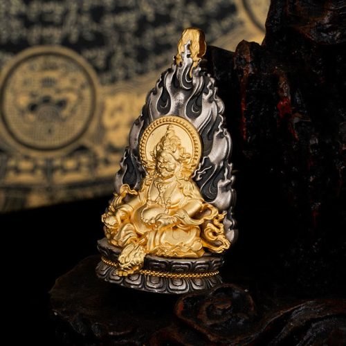 Tibet 925 Silver Yellow Jambhala God of Wealth Necklace Pendant