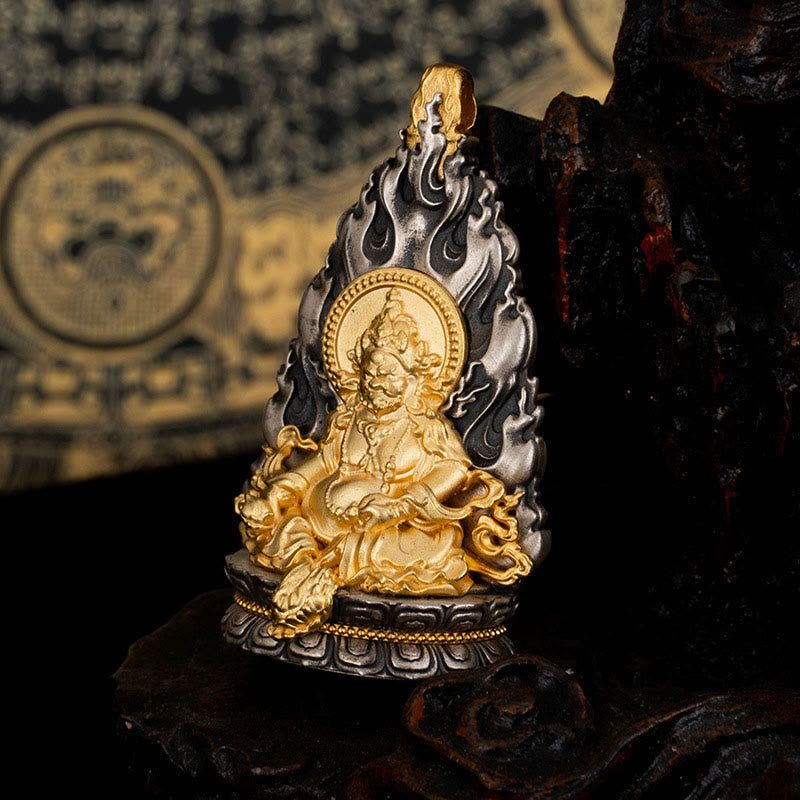 Tibet 925 Silver Yellow Jambhala God of Wealth Necklace Pendant