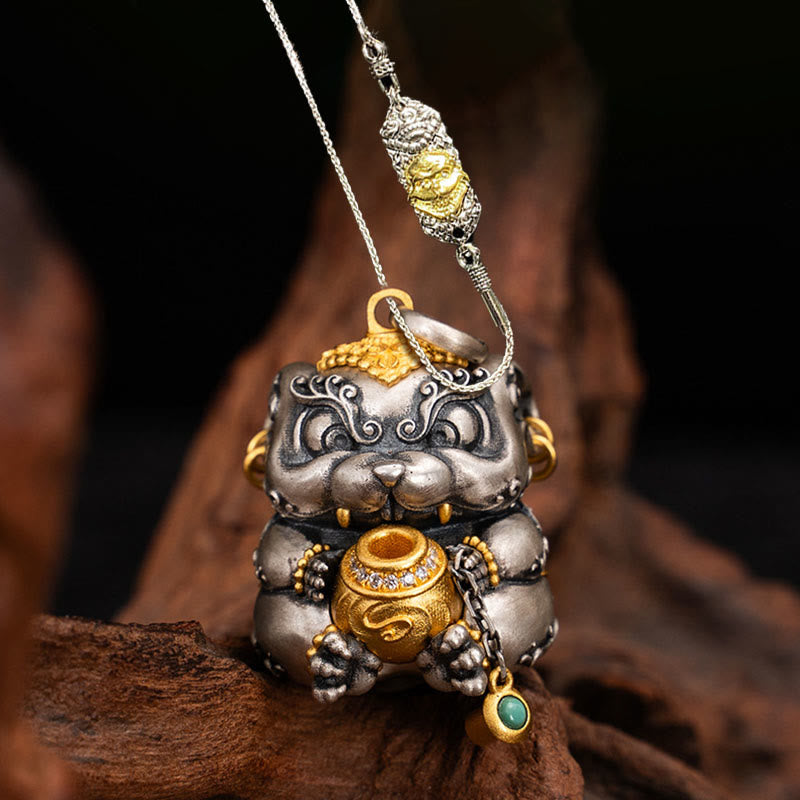 925 Sterling Silver Tibetan Treasure Rat Protection Necklace