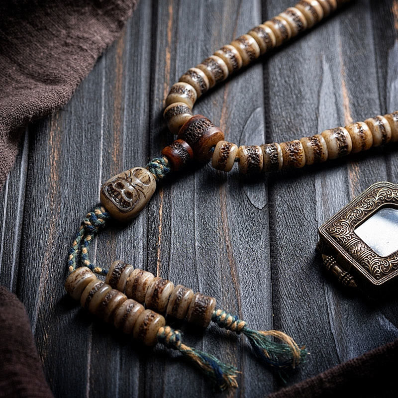 Tibetan 108 Mala Yak Bone Dzi Bead Strength Bracelet