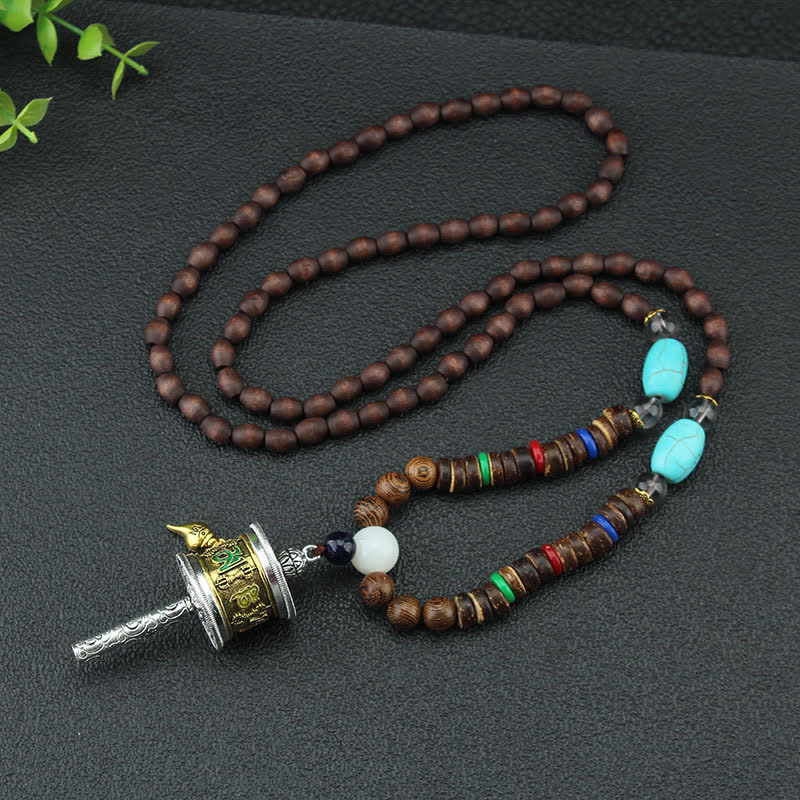 Tibetan Om Mani Padme Hum Vajra Wood Necklace Pendant