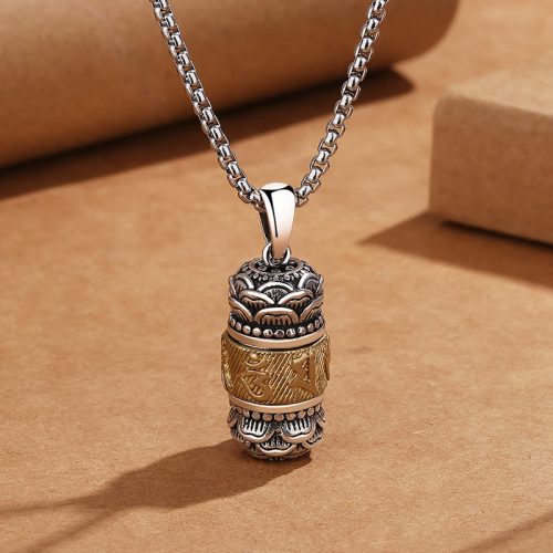 Tibet Om Mani Padme Hum Leather Necklace Pendant
