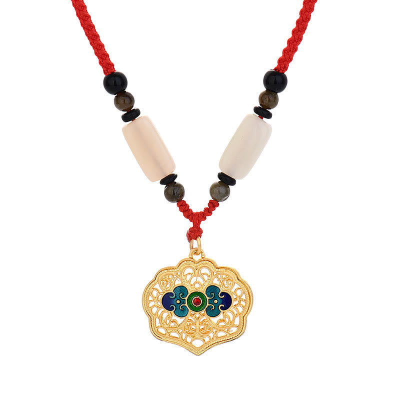 Vintage Agate Auspicious Clouds Wealth Necklace Pendant
