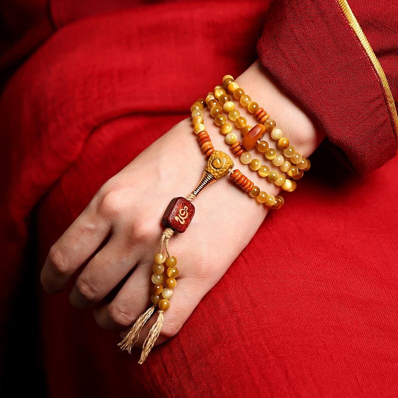 108 Mala Beads Tiger Eye Dorje Tassel Bracelet