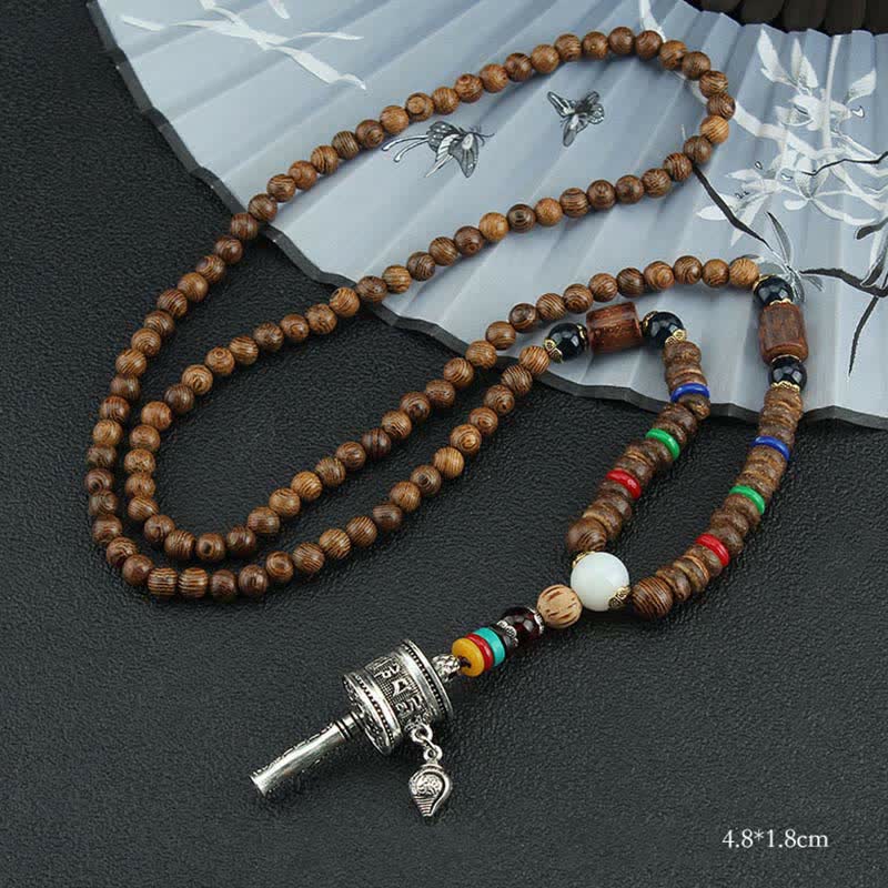 Tibetan Om Mani Padme Hum Vajra Wood Necklace Pendant