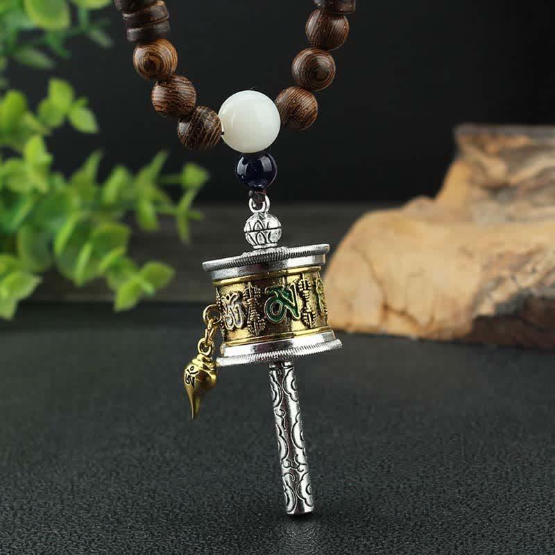 Tibetan Om Mani Padme Hum Vajra Wood Necklace Pendant
