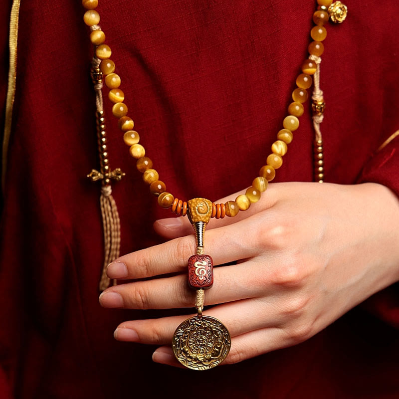 108 Mala Beads Tiger Eye Dorje Tassel Bracelet