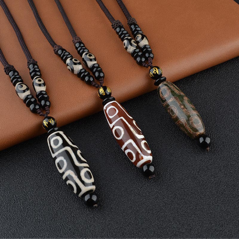 Tibetan Nine-Eye Dzi Bead Wealth Protection Necklace