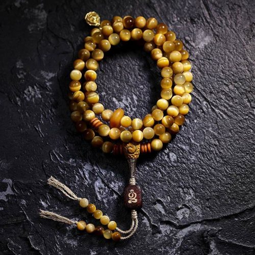 108 Mala Beads Tiger Eye Dorje Tassel Bracelet