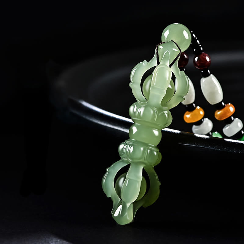 Tibetan Hetian Jade Dorje Vajra Success Necklace Pendant
