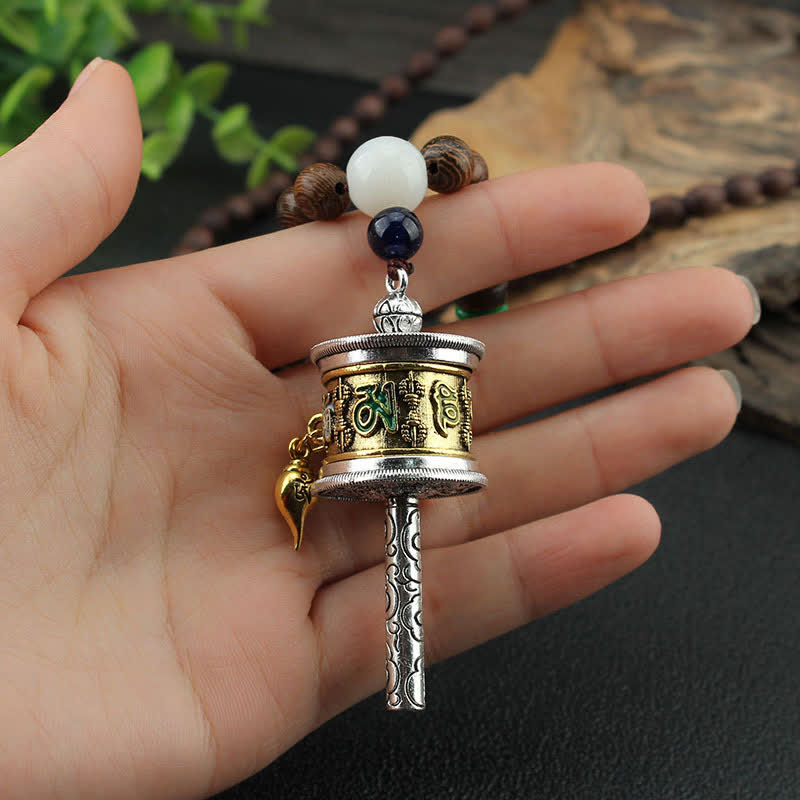Tibetan Om Mani Padme Hum Vajra Wood Necklace Pendant