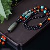 Tibetan Nine-Eye Dzi Bead Dragon Pattern Necklace Pendant