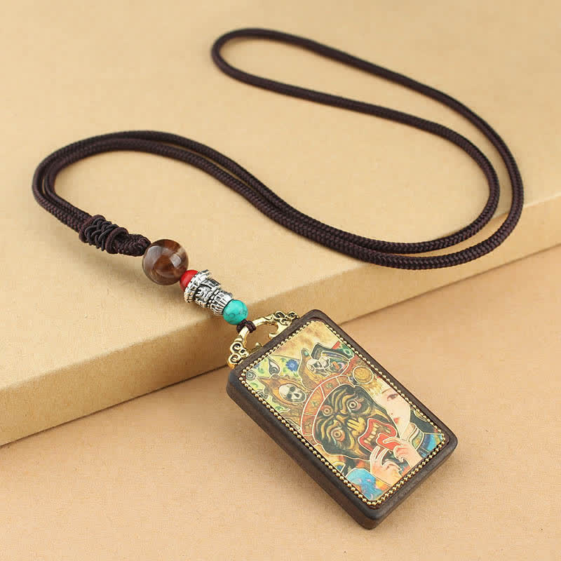 Tibet Ebony God of Wealth Thangka Peace Necklace