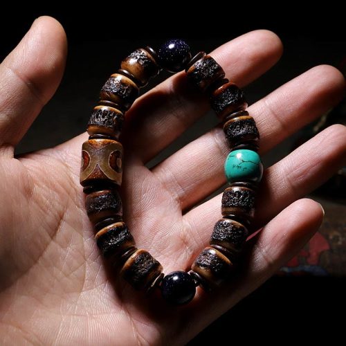 Tibetan Yak Bone Dzi Bead Bracelet - Turquoise