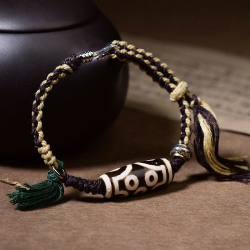 Tibetan Nine-Eye Dzi Bead Handcrafted Blessings Bracelet