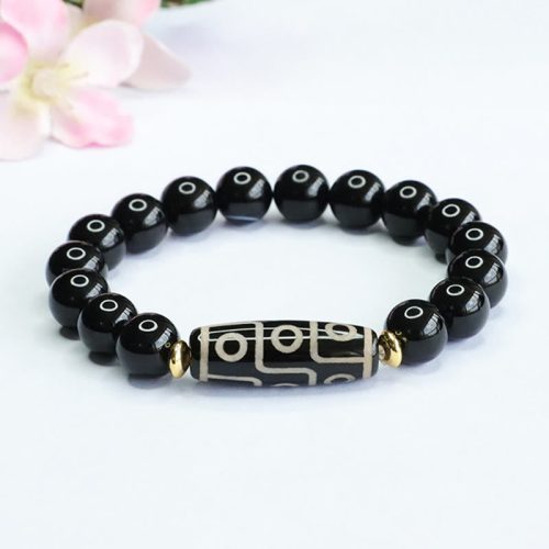 Tibetan Nine-Eye Dzi Bead Black Onyx Bracelet