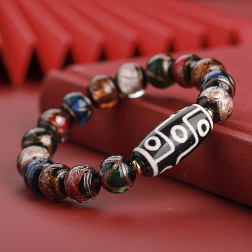 Tibetan Nine-Eye Dzi Bead & Liuli Glass Bead Wealth Bracelet