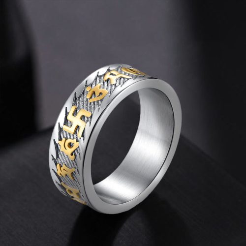 Titanium Steel Om Mani Padme Hum Peace Ring
