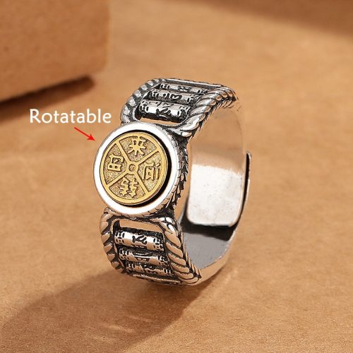 Tibetan Carved Copper Coin Rotatable Ring
