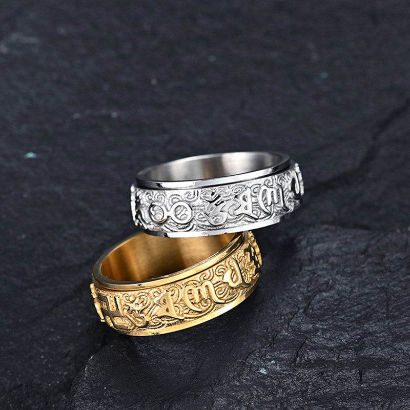 Titanium Steel Balance Calm Ring with Six True Words