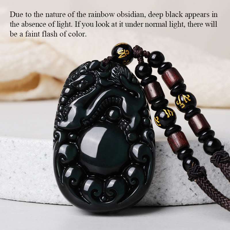 Tibetan PiXiu Rainbow Obsidian Necklace