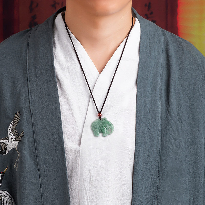 Elephant Jade Strength Pendant Necklace