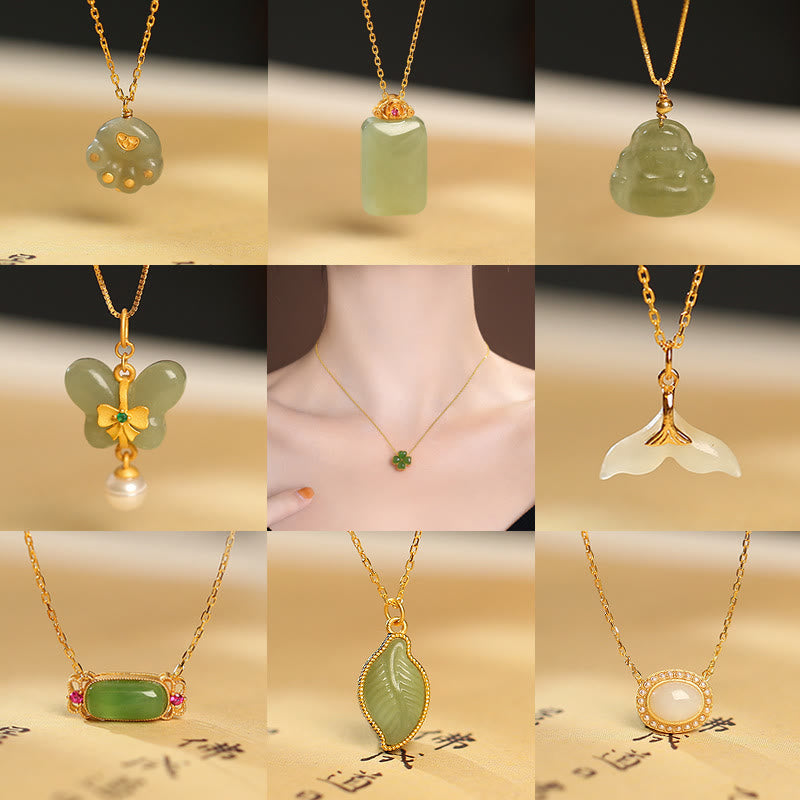 Sterling Silver Hetian Jade Luck Buddha Butterfly Pendant