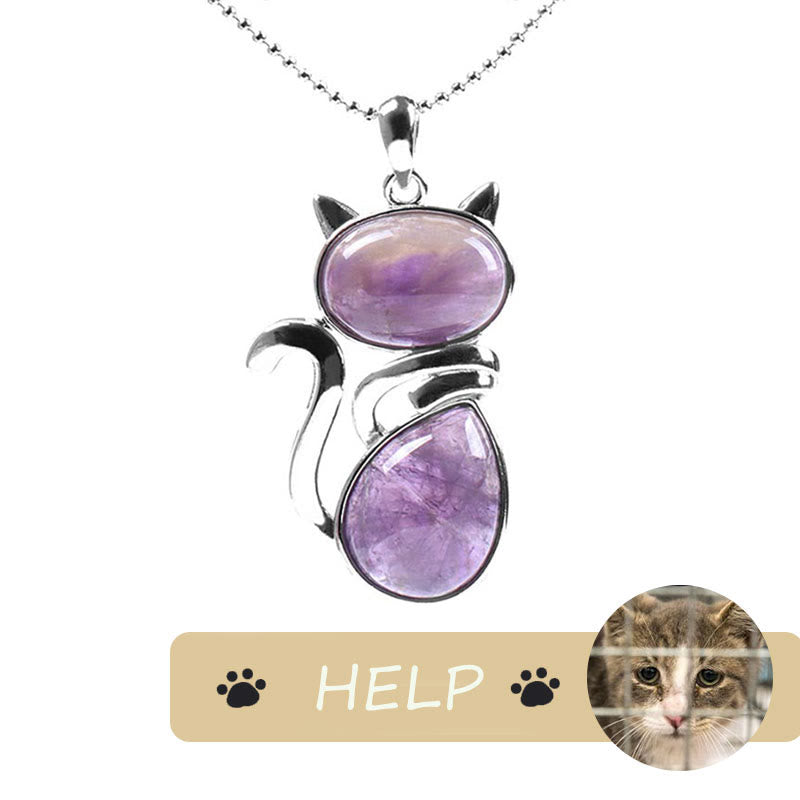 Natural Crystal Cat Pendant Necklace