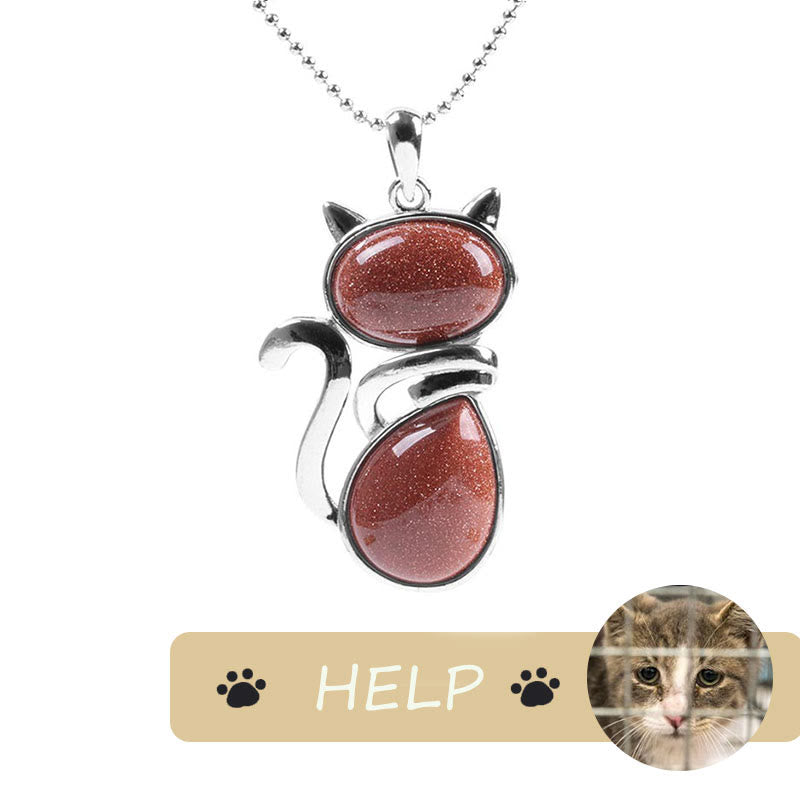 Natural Crystal Cat Pendant Necklace