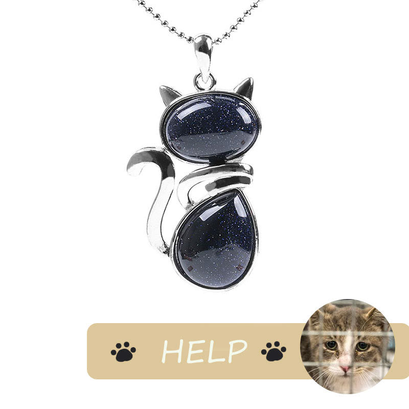 Natural Crystal Cat Pendant Necklace