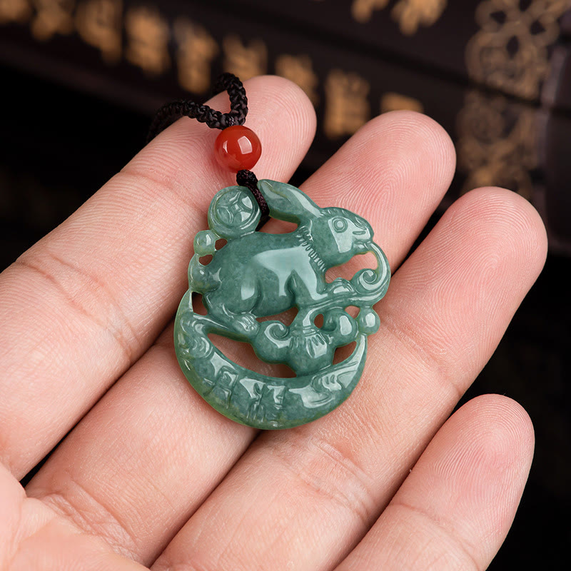 Jade Crescent Moon Rabbit Necklace
